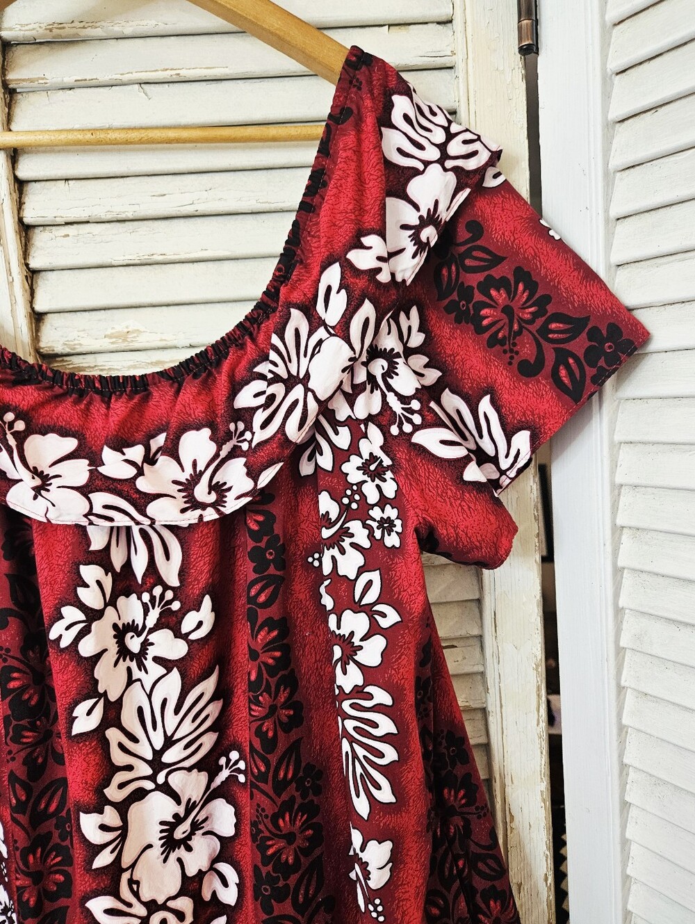 Vintage Y2K Royal Creations Red & White Floral 100% Cotton Hawaiian Dress Large - Picture 11 of 13